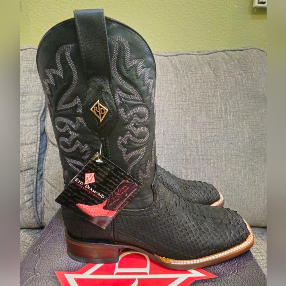 RED DIAMOND Rodeo Exotic Python Black Western Boots Men Sizing